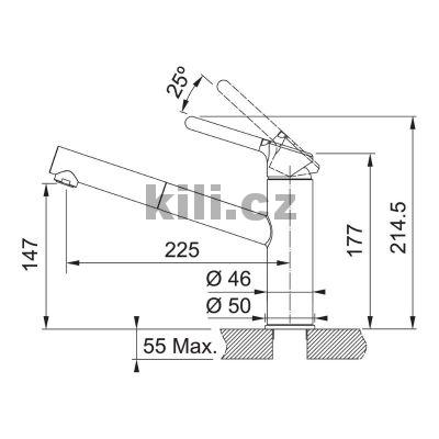 Set G227KA d�ez CNG 611-78 TL/7 ka�m�r 3 1/2" odkap�vac� plocha vlevo + baterie FC 3055.424 ORBIT chrom/ka�m�r