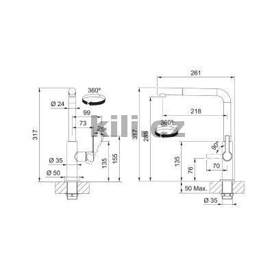 Baterie FS 2842.901 MARIS SLIM,  matn� �ern�, s vytahovac� koncovkou
