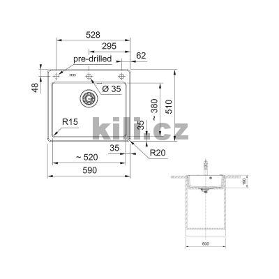 D�ez KNG PRO 110-62, 3 1/2" B�l�-led, bez odkapu, spodn�, bez sifonu