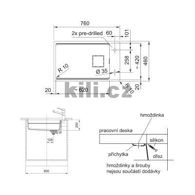 D�ez KNG PRO 110-62, 3 1/2" �ed� k�men, bez odkapu, spodn�, bez sifonu
