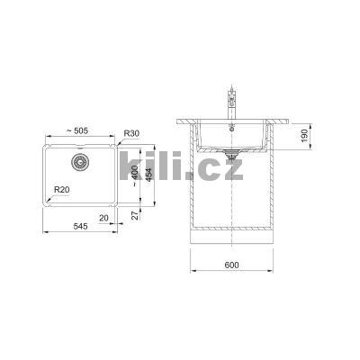 D�ez KXK 110-51 3 1/2" Onyx bez odkapu, spodn�, bez sifonu