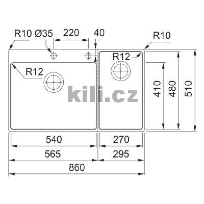 D�ez Box Center BWX 220/620-54-27/7, 3 1/2" nerez, odkap vlevo, horn�