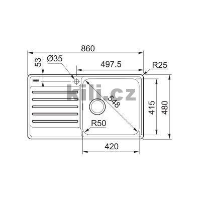 D�ez BCX 211-86/7, 3 1/2" nerez, odkap vlevo, horn�