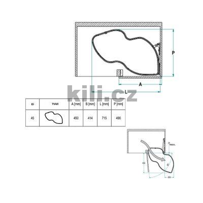 Ledvinka INOXA ELLITE 450 mm, lev�, COMBIS 2 titan/antracit