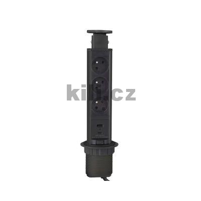 Elektro sloupek v�suvn� �ern� 340mm - 3x z�suvka, 1x USB, 1x C, s kabelem 3204091120