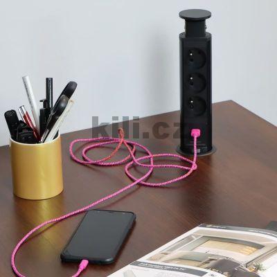 Elektro sloupek v�suvn� �ern� 340mm - 3x z�suvka, 1x USB, 1x C, s kabelem 3204091120
