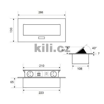 Elektro z�suvka v�klopn� FLEXI  -2x z�suvk + 2x USB , s kabelem, b�l� 3204035120