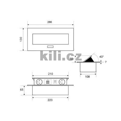 Elektro z�suvka v�klopn� FLEXI st��brn� - 2x z�suvka, 2x USB, 1x RJ45 s kabelem 3204037120