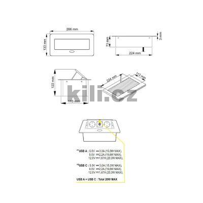 Elektro z�suvka v�klopn� KOMBI BOX �ern� 2x z�suvka+1x USB-A+1x USB-C, 3204094120