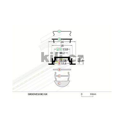 Li�ta pro LED WIRELI GROOVE10 BC/UX st��brn� elox, 3 m, 3202141120