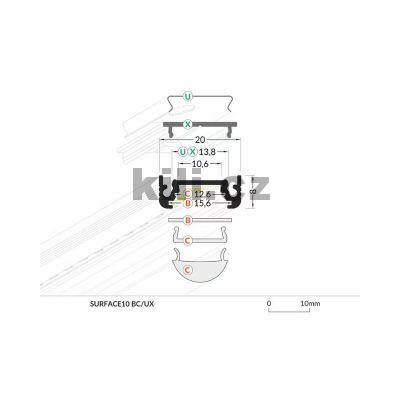 Li�ta pro LED SURFACE 10 BC/UX st��brn� elox, max. 3m, 3202140120