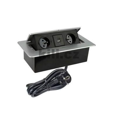 Elektro z�suvka v�klopn� st��brn� - 2x z�suvka, 1x USB-A, 1xUSB-C s kabelem 3204093120