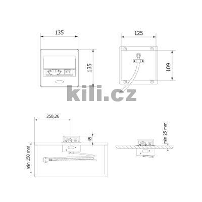 Elektro z�suvka v�klopn� AVARO �ern�, 230V+USB-A+USB-C, kabel 1,5m