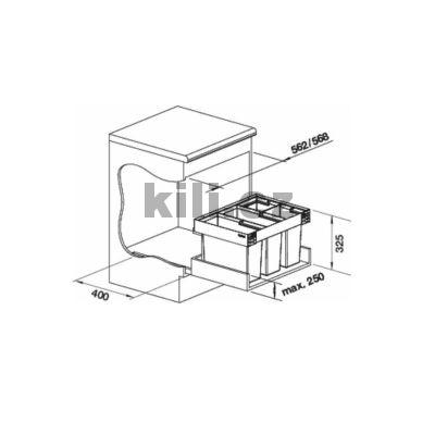 Odpadkov� ko� bez v�ka Flexon II Low 60/4  2x15l+2x6l
