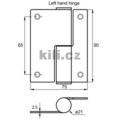 Kov�n� TOILET z�v�s nalo�en� lev� nerez, 90x75x2,5mm