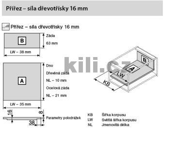 Kompletn� z�suvka LEGRABOX nerez "M" 550 mm 40 kg s tlumen�m