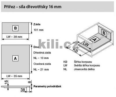 Kompletn� vnit�n� z�suvka LEGRABOX �ern� "K" 500 mm 40 kg s tlumen�m