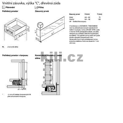 Kompletn� vnit�n� z�suvka LEGRABOX b�l� "C" 500 mm 40 kg s tlumen�m