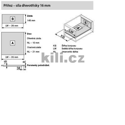 Kompletn� vnit�n� z�suvka LEGRABOX b�l� "C" s relingem 400 mm 40 kg s tlumen�m