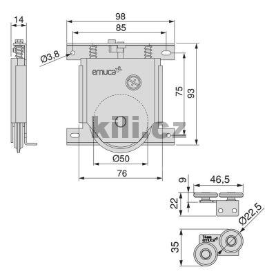 Sada kole�ek PLACARD 74 pro 1 dve�e s brzdou 70 kg, ocel/plast