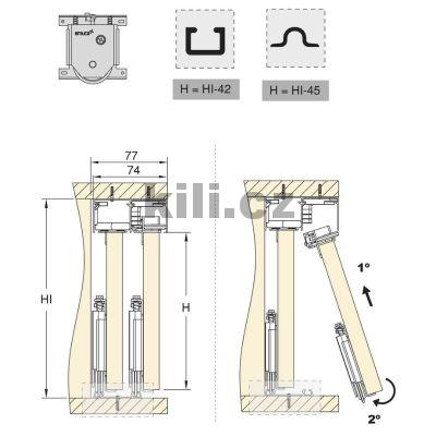 Sada kole�ek PLACARD 74 pro 1 dve�e s brzdou 70 kg, ocel/plast