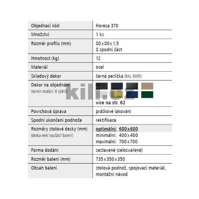 Centr�ln� podno� HORECA 370, �ern� perli�ka RAL 9005