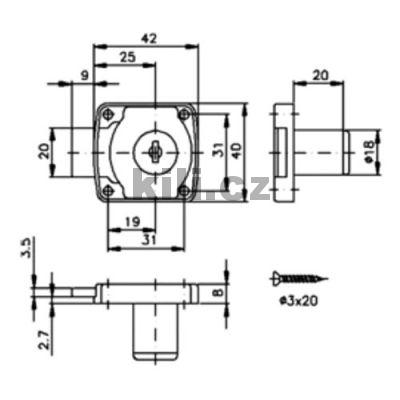 Z�mek z�suvkov� lev�/prav� - t�lo, vzd�lenost vrt�n� 25mm