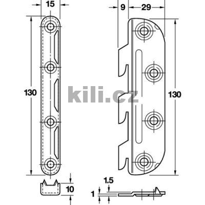 Spojovac� kov�n� pro postele, se zalomen�m d�lem k zav�en� a protikusem
