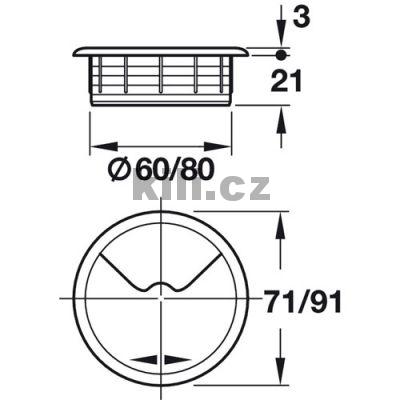 Pr�chodka kabelov� 60mm zaklap�vac� b�l�