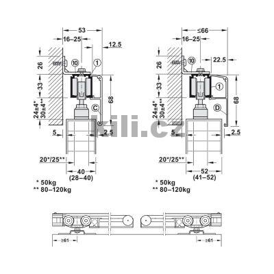 Kov�n� pro posuvn� dve�e, Slido D-Line11 80P, bez pojezdov� kolejnice