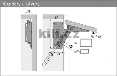V�klopn� kov�n� Lift 90, nosnost 4,6 kg, s pru�inu lze se��dit od 80 N do 220 N, sada L+P