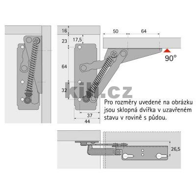 V�klopn� kov�n� Lift 90, nosnost 3,3 kg, s pru�inu se s�lou 180 N