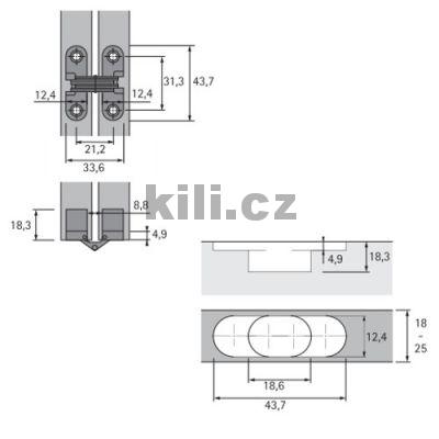 Z�v�s na skl�dan� dve�e tlou��ku 18-25 mm, 180� brou�en� nerezov� ocel