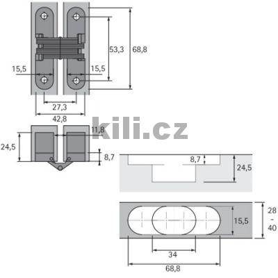 Z�v�s pro skl�dan� dve�e tlou��ka 28-40 mm, 180�, brou�en� nerezov� ocel