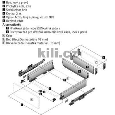 Bok z�suvky ARCITECH st��brn� prav� 126 mm, 400 mm