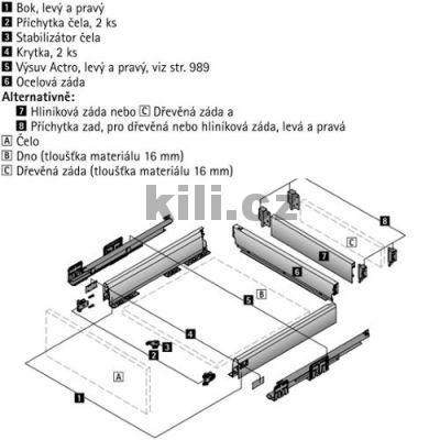 Bok z�suvky ARCITECH b�l� prav� 94 mm, 350 mm