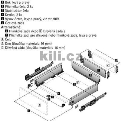 Bok z�suvky ARCITECH b�l� lev� 126 mm, 350 mm