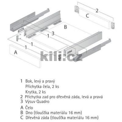 Sada bok�, krytek a p��chytek �ela ATIRA antracit 70 mm, 520 mm k na�roubov�n�