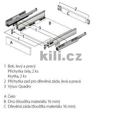 Kompletn� z�suvka InnoTech ATIRA st��brn� 54 mm 470 mm 30 kg s tlumen�m