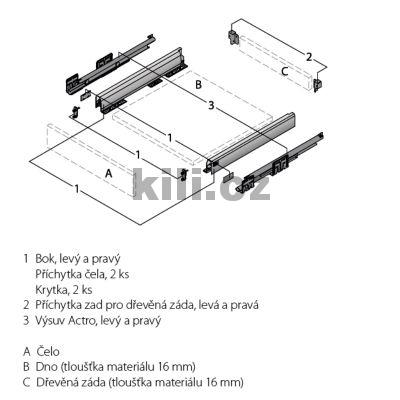 Kompletn� z�suvka ArciTech st��brn� 78 mm 500 mm 40 kg Push to open Silent