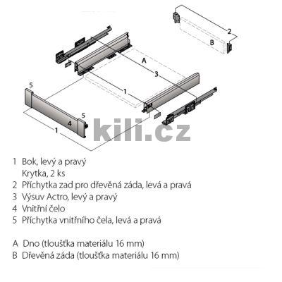 Kompletn� vnit�n� z�suvka ArciTech antracit 94 mm 550 mm 40 kg Push to open Silent