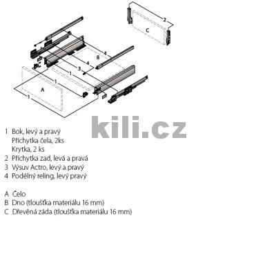 Kompletn� z�suvka ArciTech b�l� 186 mm 500 mm 40 kg Push to open Silent