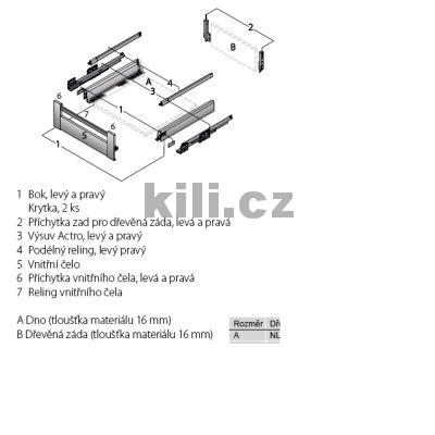 Kompletn� vnit�n� z�suvka ArciTech st��brn� 186 mm 400 mm 40 kg Push to open Silent