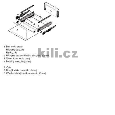 Kompletn� z�suvka ArciTech st��brn� 250 mm 450 mm 40 kg Push to open Silent