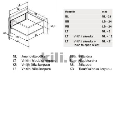 Kompletn� vnit�n� z�suvka AvanTech YOU Inlay st��brn� 187 mm 600 mm plnov�suv Actro YOU 40 kg s tlumen�m
