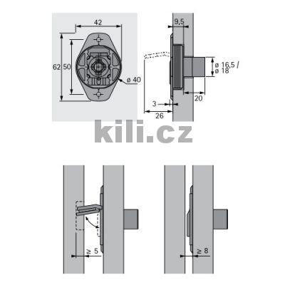 Cylindrick� z�mek posuvn�ch dve�� pro 3 dve�ov� sk��n� s posuvn�mi dve�mi nikl