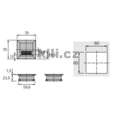 Kabelov� pr�chodka, 70 mm x 70 mm hlin�kov� vzhled