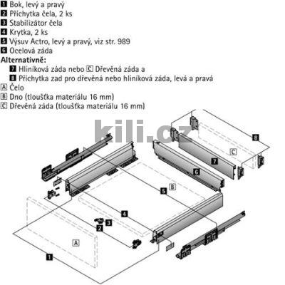 Bok z�suvky ARCITECH st��brn� prav� 94 mm, 500 mm